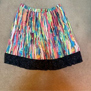 Vibrant Multicolor A-Line Skirt with Black Lace Trim